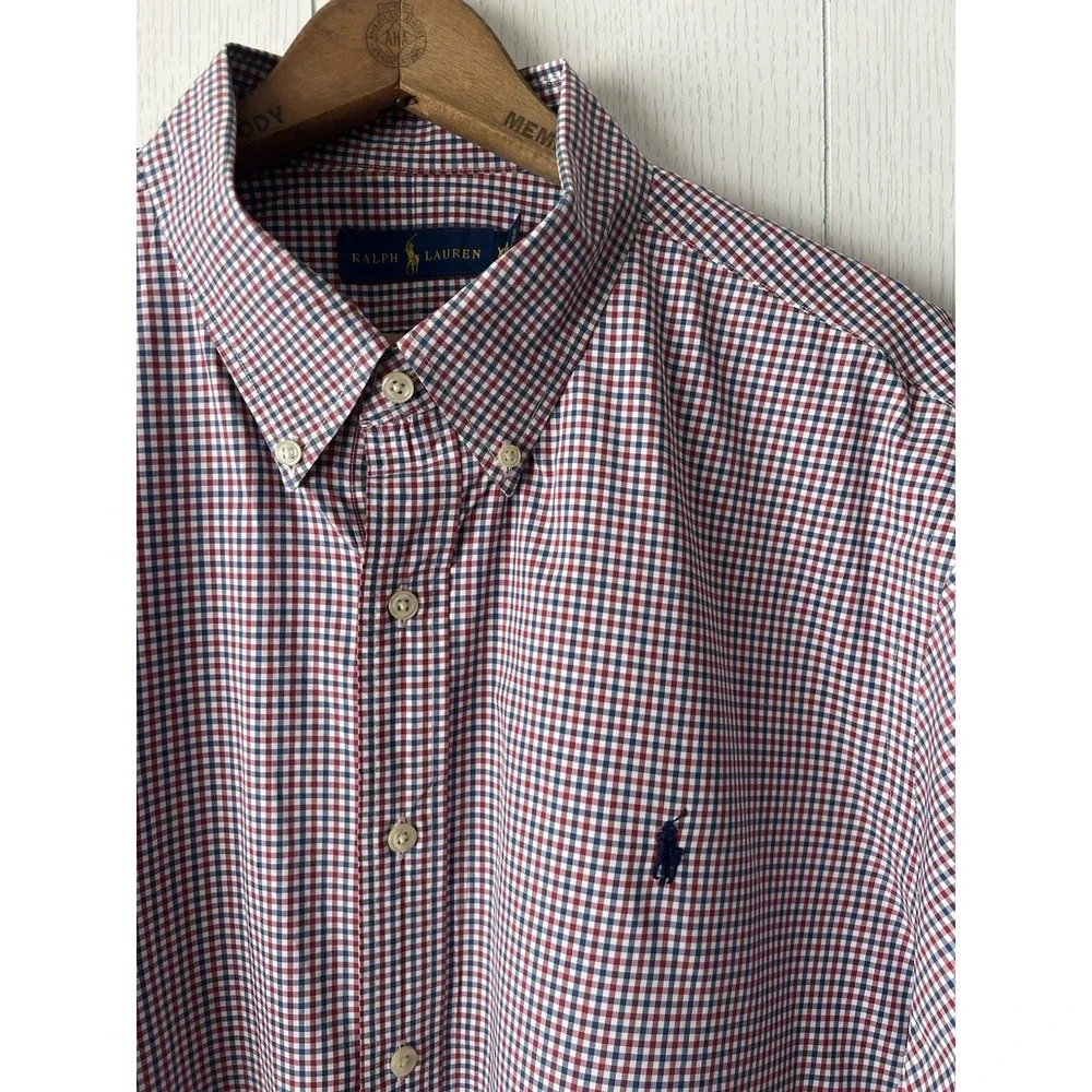 Polo Ralph Lauren Shirt Mens XXL Red Blue White Gingham Cotton Button Down Pony